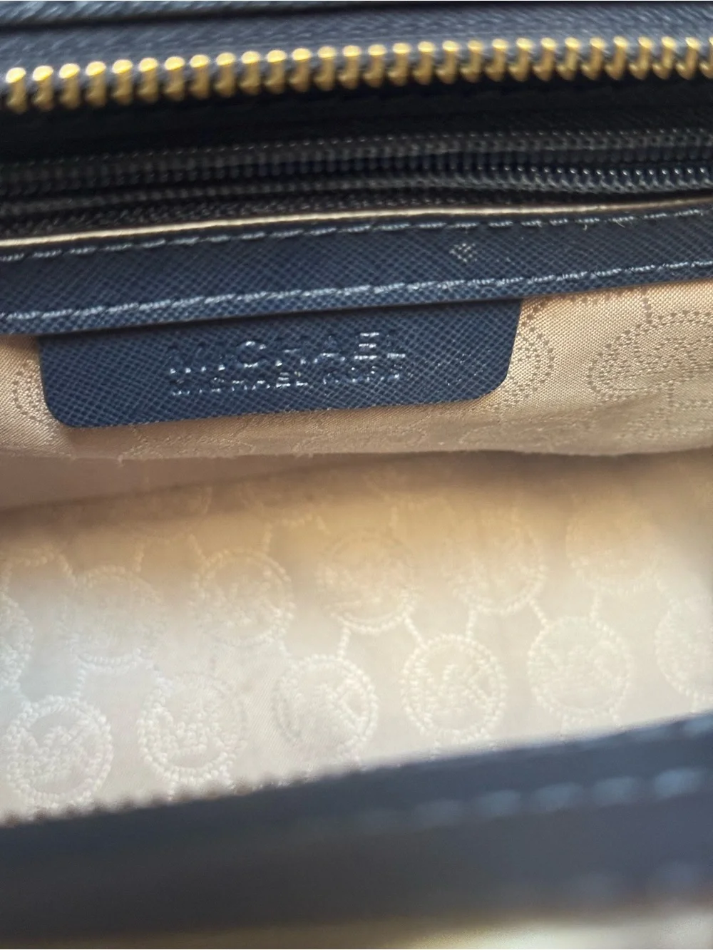 Michael Kors Navy Saffiano Leather Stud Satchel with Gold Hardware